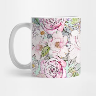 Watercolor garden peonies floral hand paint Mug